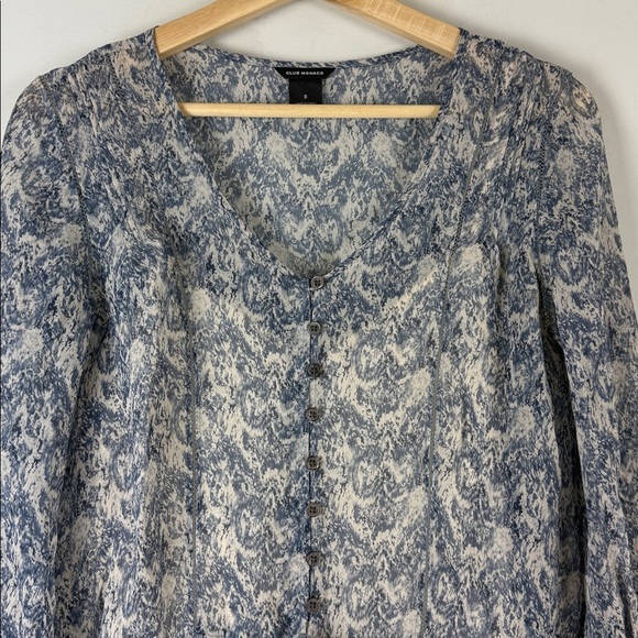 Club Monaco Silk Blue and White Long Sleeve Dress Size 0 - Picture 2 of 8